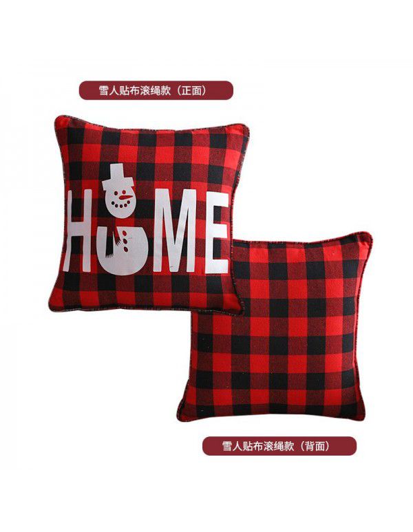 Cross border christmas pillow cushion cover Christmas pillow cover red and Black Plaid elk pilot sofa pillow