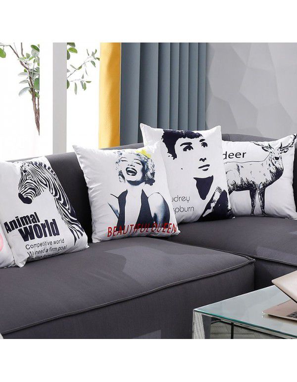 Digital printing goddess portrait black and white series flannel pillow cover sofa cushion car pillow