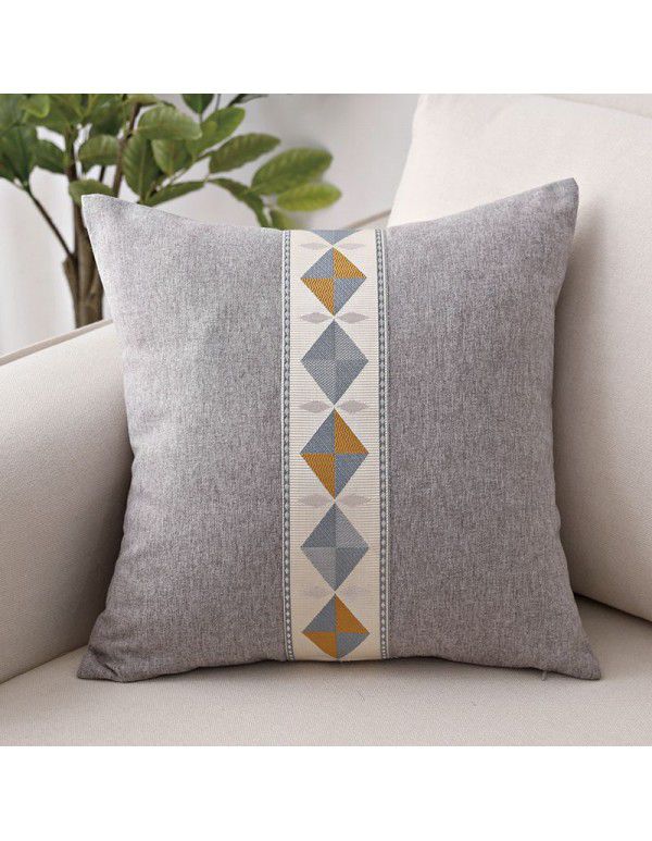 Manufacturer geometric embroidery national style linen pillow household goods sofa cloth office waist pillow