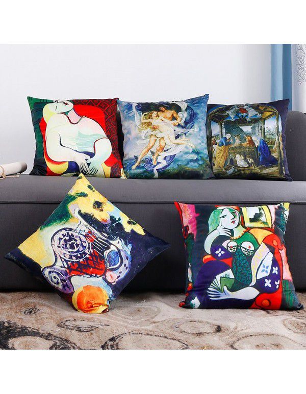 Art, art, oil painting, digital printing, flannelette, pillow case wholesale, sofa cushion, pillow case