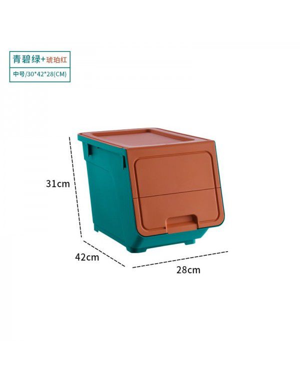 Front open toy storage box household flip inclined storage box large size clothes and snacks sorting box pulley