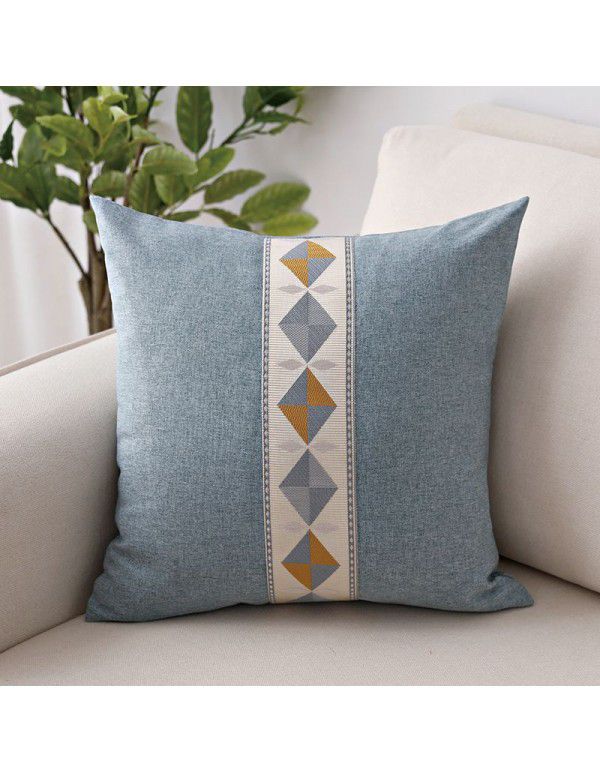Manufacturer geometric embroidery national style linen pillow household goods sofa cloth office waist pillow