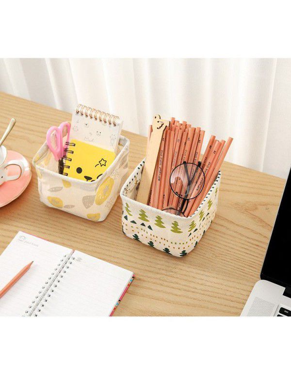 Customizable cotton and linen desk storage box, desk stationery basket, dressing table, cosmetics storage and finishing pen holder