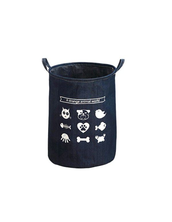 Large Nordic denim dirty clothes storage bucket foldable toy sundries clothes sorting storage basket