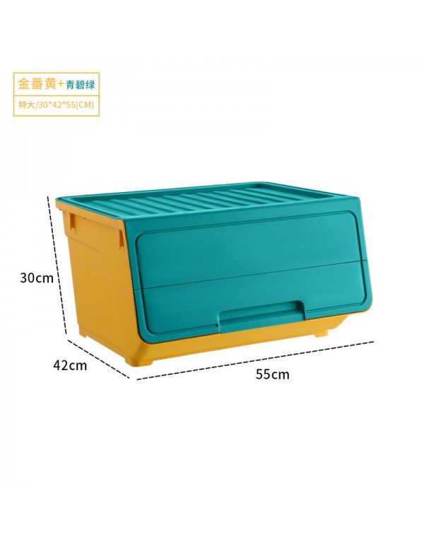 Front open toy storage box household flip inclined storage box large size clothes and snacks sorting box pulley