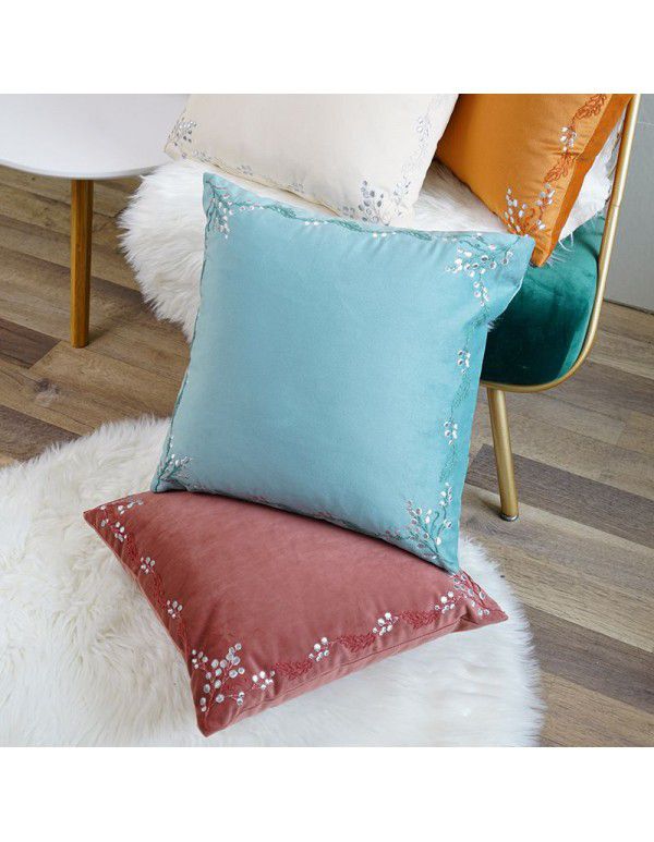 Korean sweet little fresh pillow embroidery Nordic style sofa smile broken flower cushion cover pillow cover