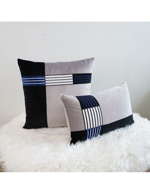 Modern geometric embroidery pillow cover sofa cushion pillow pillow pillow modern green horizontal embroidery Square Pillow