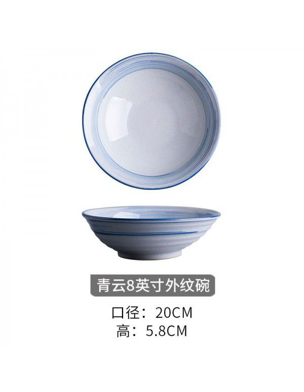 Ceramic tableware large soup bowl single household retro noodle bowl external thread large bowl Jingdezhen hand painted underglaze color