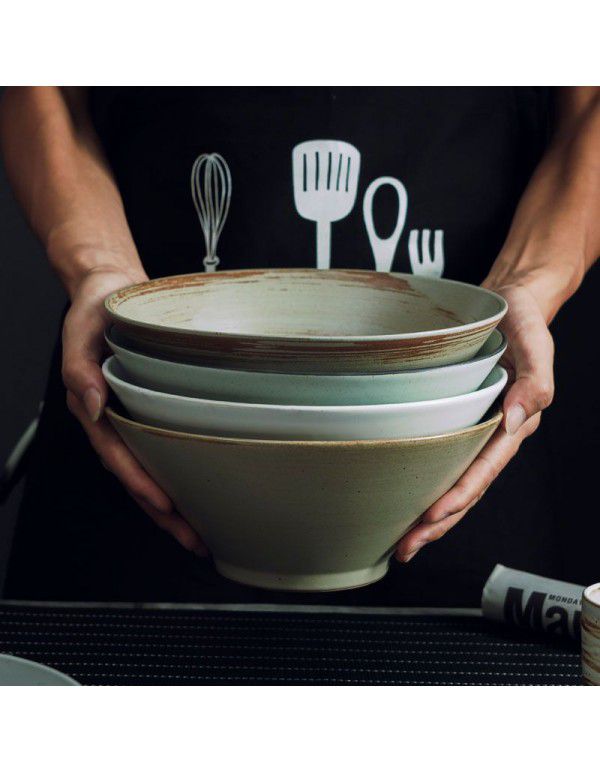 Bamboo hat bowl surface custom Jingdezhen Ceramic tableware surface bowl thickened large soup bowl trumpet bowl Japanese handmade coarse pottery