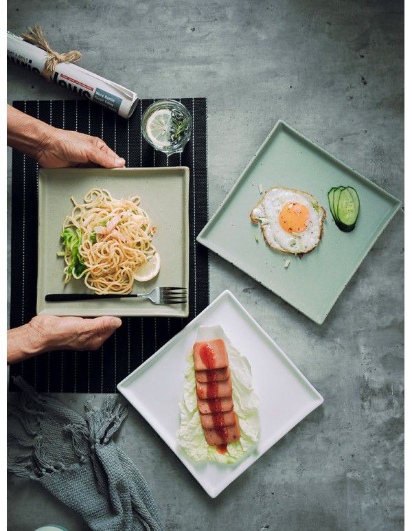 Ceramic steak pasta sushi plate household double ear fish plate rectangular plate theme hotel creative Western flat plate