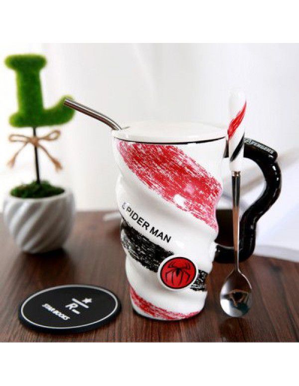 Ceramic cup, screw thread mug, large capacity pipette with spoon, hero League Cup, gift, water cup, creativity