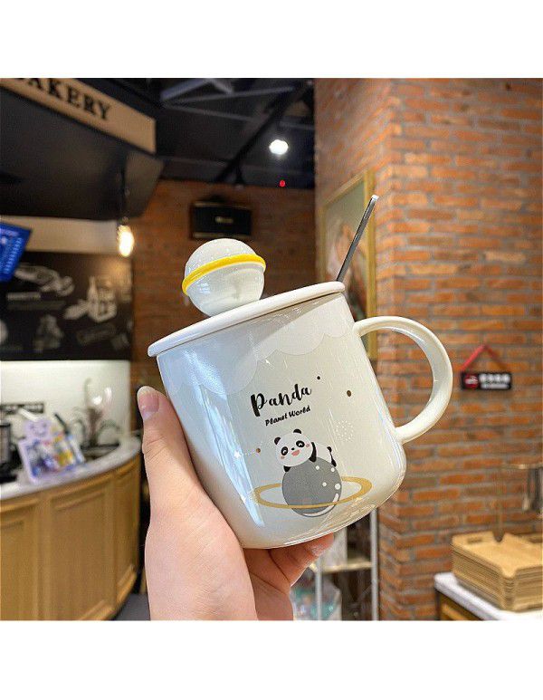 Cartoon mug with spoon planet cup lovely boys and girls coffee cup family breakfast cup ceramic water cup