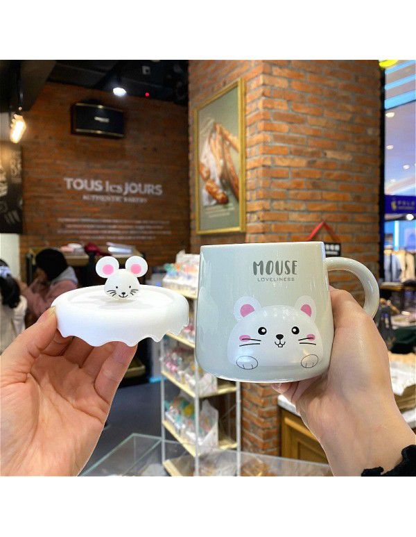 Cartoon rabbit mug with spoon creative personality lovely girl heart Ceramic Cup Home Office water cup