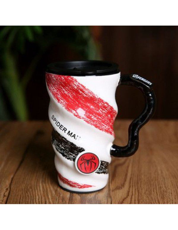 Ceramic cup, screw thread mug, large capacity pipette with spoon, hero League Cup, gift, water cup, creativity