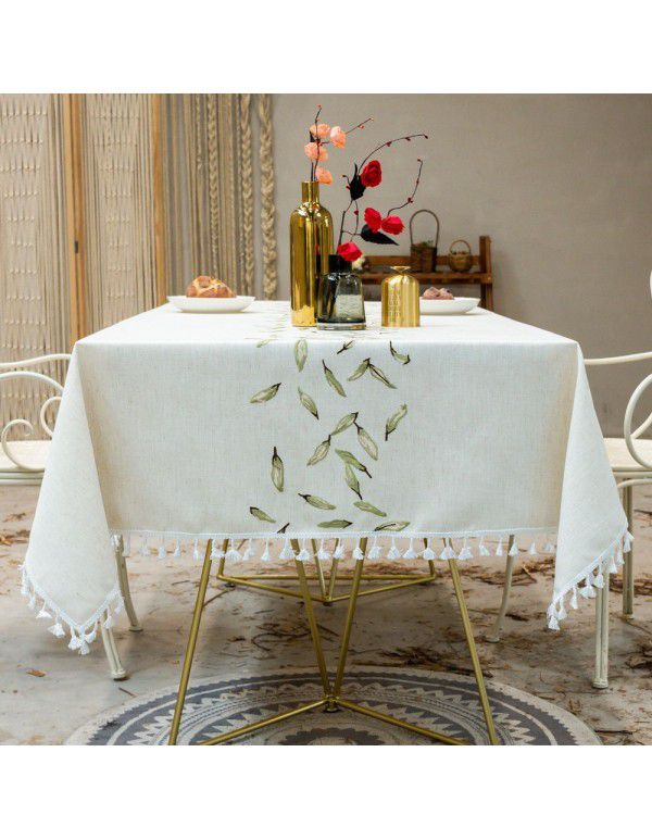 Amazon tablecloth simple leaf embroidery Korean version tassel lace cloth art restaurant tablecloth manufacturer wholesale