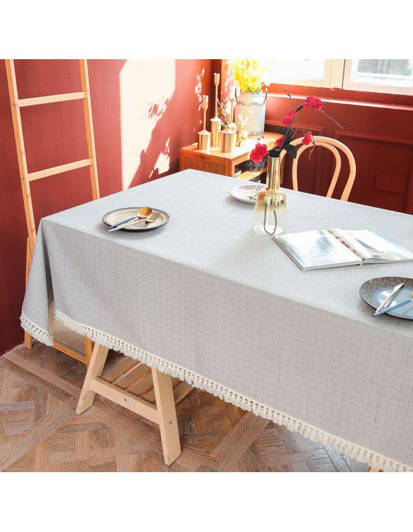 Cross border washable wrinkle proof table cloth pure jacquard European and American household fringes small fresh dustproof tablecloth customization