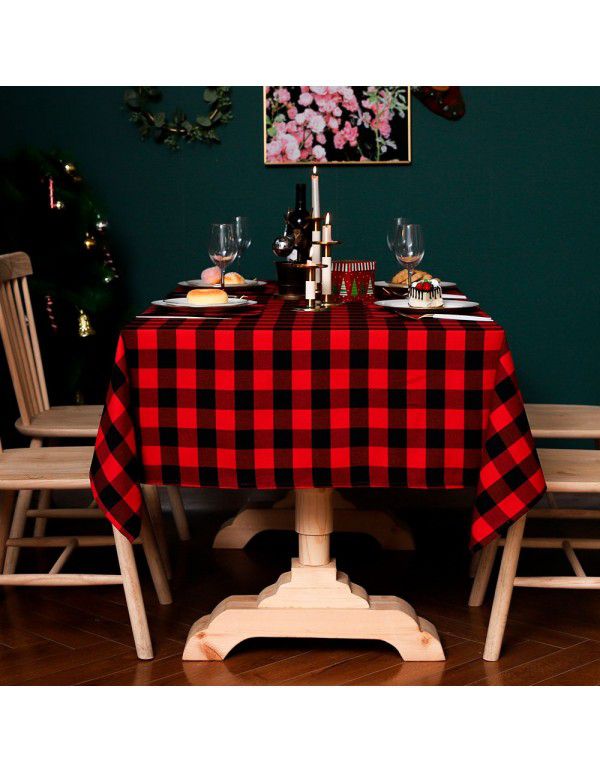 Amazon tablecloth theme decoration red black white square lattice Christmas day cross border North European color woven tablecloth