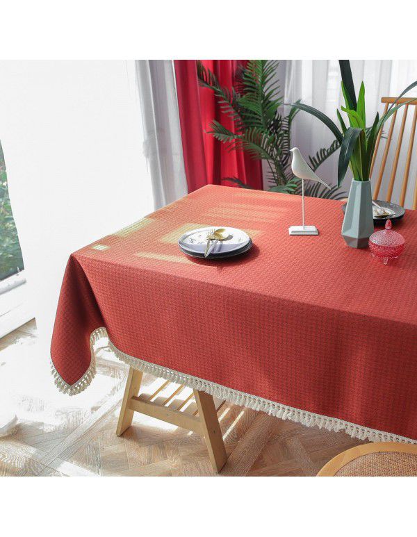 European and American cross border new qianniaoge jacquard tassel table cloth red cotton linen rectangular tablecloth tea table cover