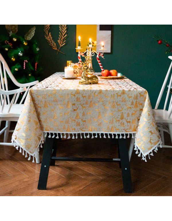 Christmas tablecloth cross border Amazon Christmas party tablecloth floral tablecloth tassel gilt table cloth
