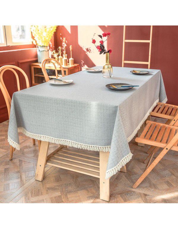 Cross border washable wrinkle proof table cloth pure jacquard European and American household fringes small fresh dustproof tablecloth customization
