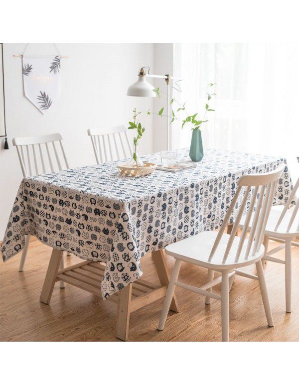Cute cat cotton hemp cloth table cloth art small fresh rectangular household living room tea table cloth cover
