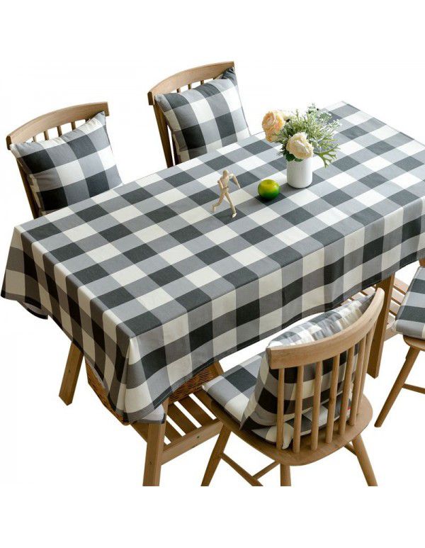 Cross border New Amazon tablecloth black and white square check tablecloth cotton hemp tea table dinner cloth wholesale
