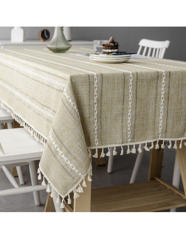 Amazon hollowed out Christmas Day solid tablecloth long stripe jacquard cotton linen table mat tea table mat lovely tablecloth