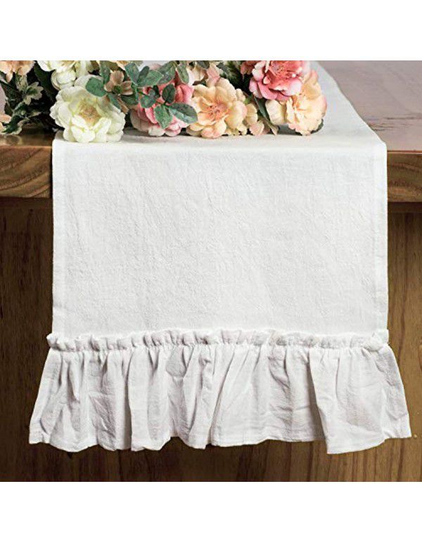 Amazon cross border cotton table flag Ruffle solid color decoration romantic tablecloth Christmas Day creased bed flag