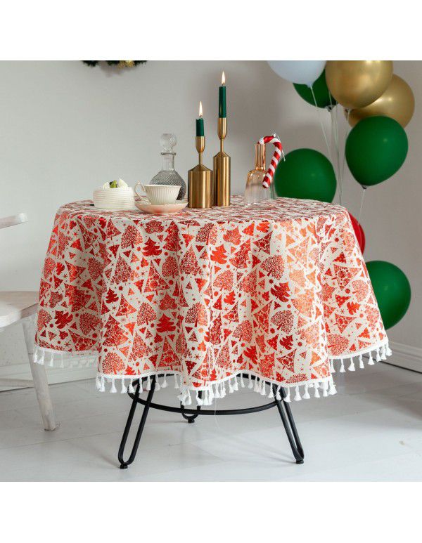 European and American cotton hemp cloth art luxury new round table table table cloth Christmas decoration table cloth tea table cloth Amazon