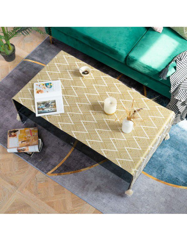 Factory TV cabinet tea table towel stripe wave fringe tablecloth tabletop decoration dust cover washable table flag