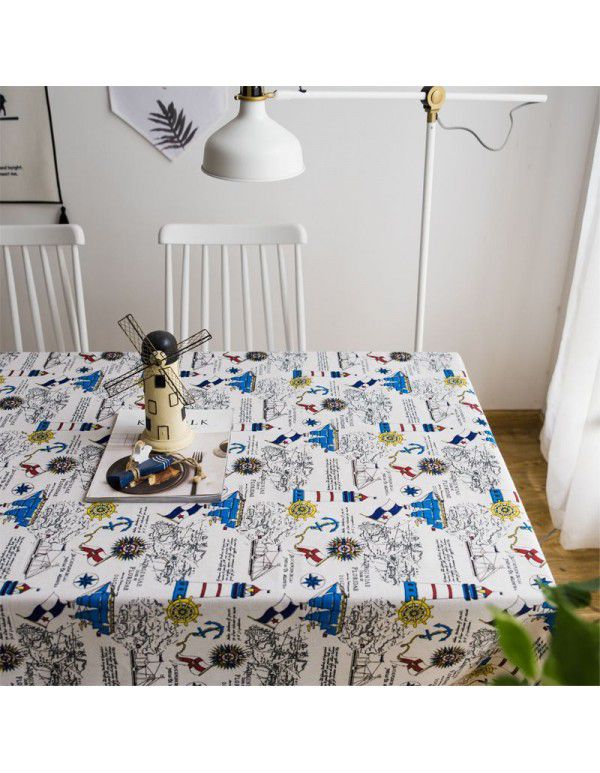 Nordic mediterranean ocean sailing table cloth art living room tea table cloth art cotton hemp small fresh dining room table cloth rectangle