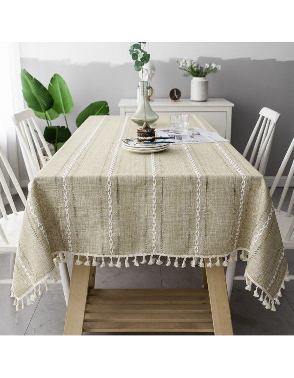 Amazon hollowed out Christmas Day solid tablecloth long stripe jacquard cotton linen table mat tea table mat lovely tablecloth
