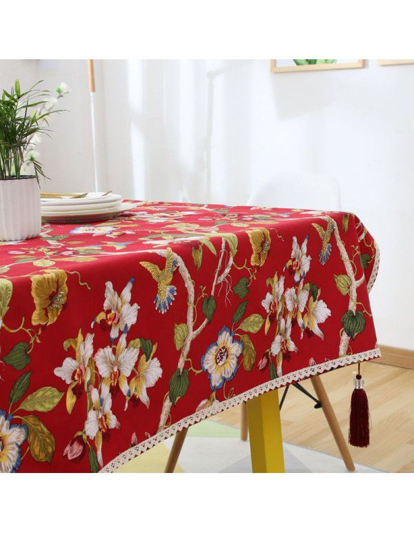 Chinese classical style, simple and elegant, pure cotton and hemp, small and fresh cloth, flower tablecloth, living room, dining table mat, household tea table cover