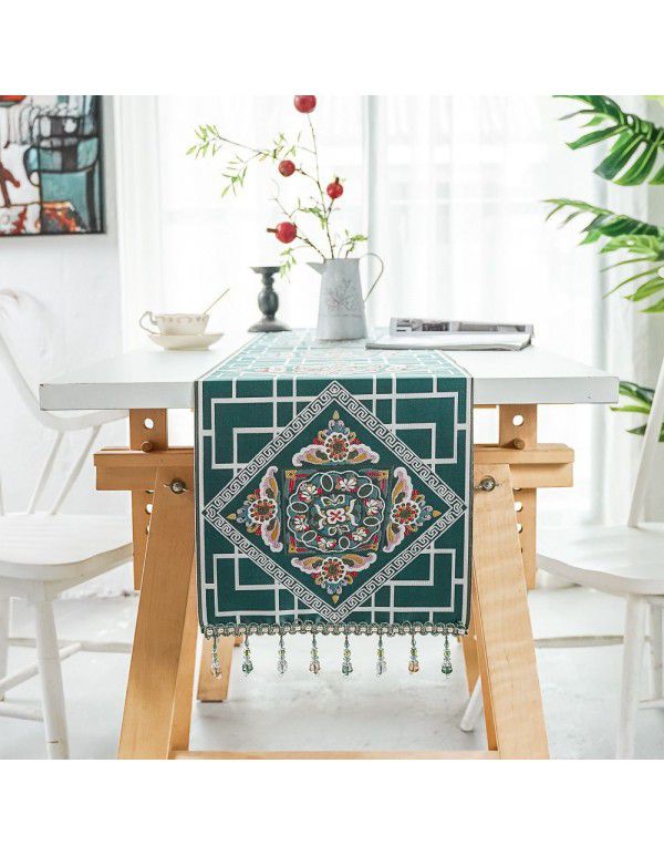 Cross border New Retro table flag Chinese embroidery light luxury jacquard bed end towel tea table shoe cabinet Nordic cover cloth art customization
