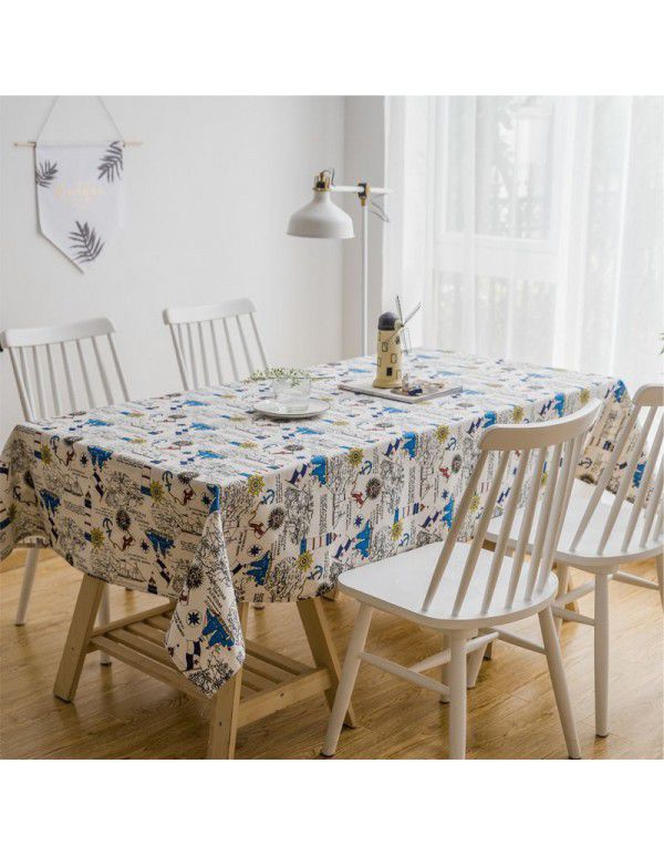 Nordic mediterranean ocean sailing table cloth art living room tea table cloth art cotton hemp small fresh dining room table cloth rectangle