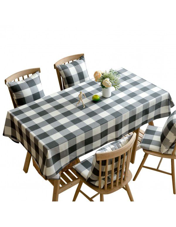 Cross border New Amazon tablecloth black and white square check tablecloth cotton hemp tea table dinner cloth wholesale