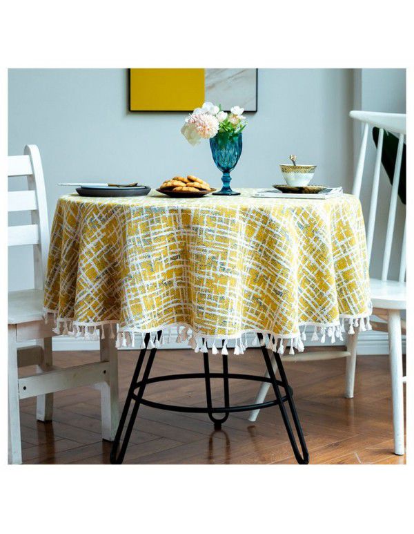 Amazon party round table cloth dust proof cover tassel wrinkle proof washable dining table