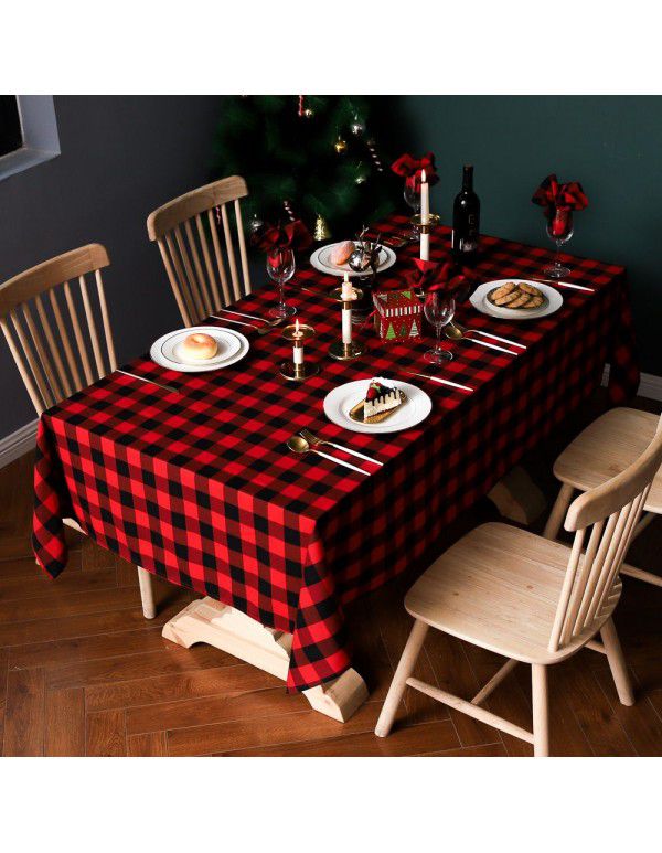 Amazon tablecloth theme decoration red black white square lattice Christmas day cross border North European color woven tablecloth