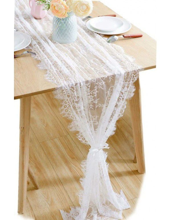 Cross border new French table flag embroidery pure white tablecloth banquet lace wedding decoration birthday party scarf