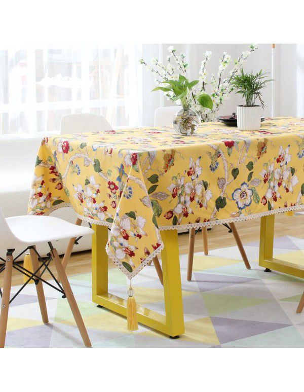 Chinese classical style, simple and elegant, pure cotton and hemp, small and fresh cloth, flower tablecloth, living room, dining table mat, household tea table cover