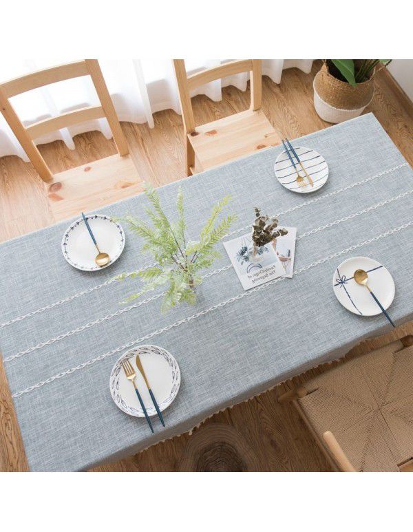 Cross border simple Embroidery Cotton Linen Tablecloth cloth art small fresh rectangular household living room tea table mat wholesale
