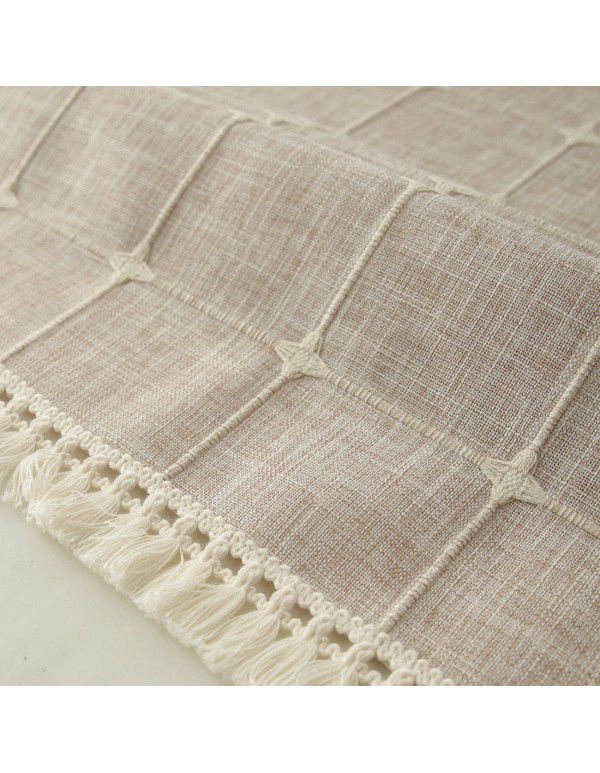 Cross border manufacturer's square lattice embroidery tassel lace cotton linen Dust Cover Tablecloth spot customization