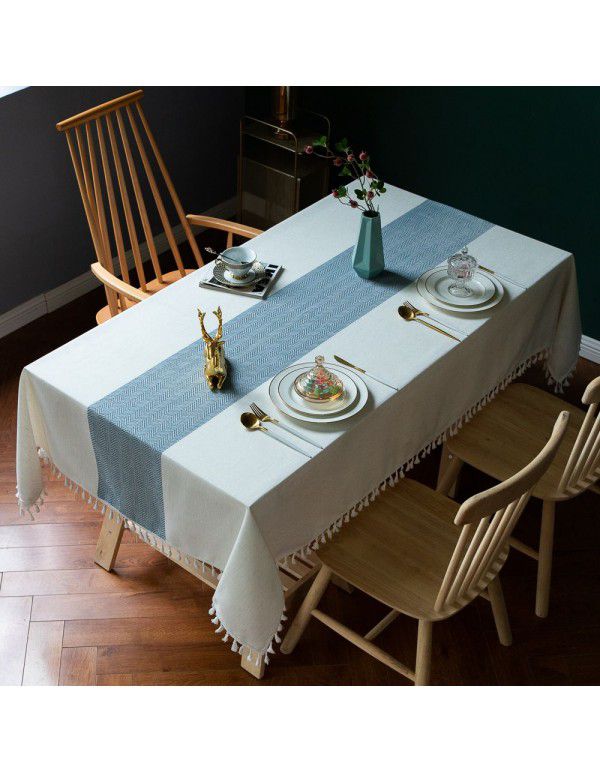 Cross border table cloth European and American lace cotton linen fabric stripe simple square table mat table cloth customization
