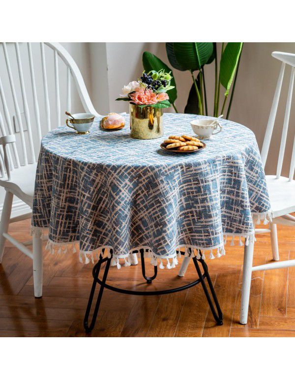 Amazon party round table cloth dust proof cover tassel wrinkle proof washable dining table