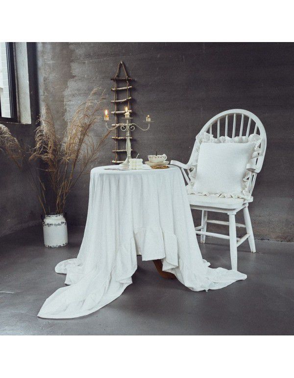 French lotus leaf small round table table tablecloth art RETRO American pure color cotton linen texture pastoral tablecloth