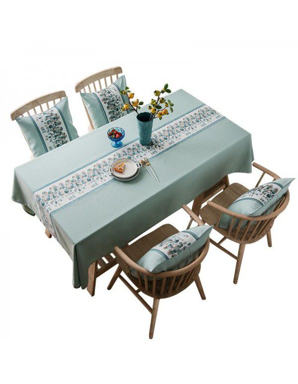 Amazon cross border waterproof new embroidered tablecloth cotton hemp pure color tea table cloth cover cloth manufacturer