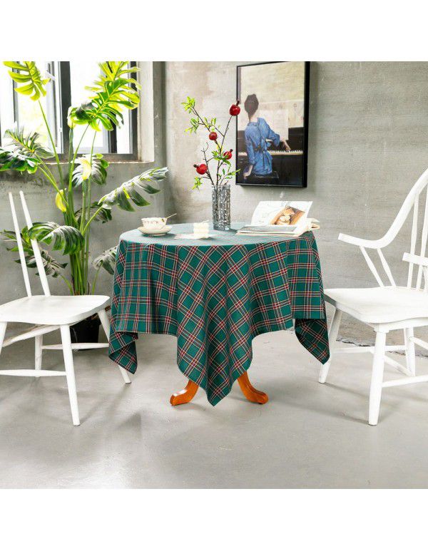 Cross border Factory Christmas decoration table cloth retro stripe Plaid Cotton Linen household tea table towel customization