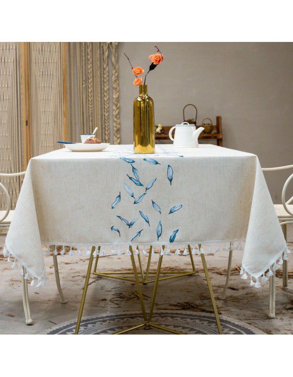 Amazon tablecloth simple leaf embroidery Korean version tassel lace cloth art restaurant tablecloth manufacturer wholesale