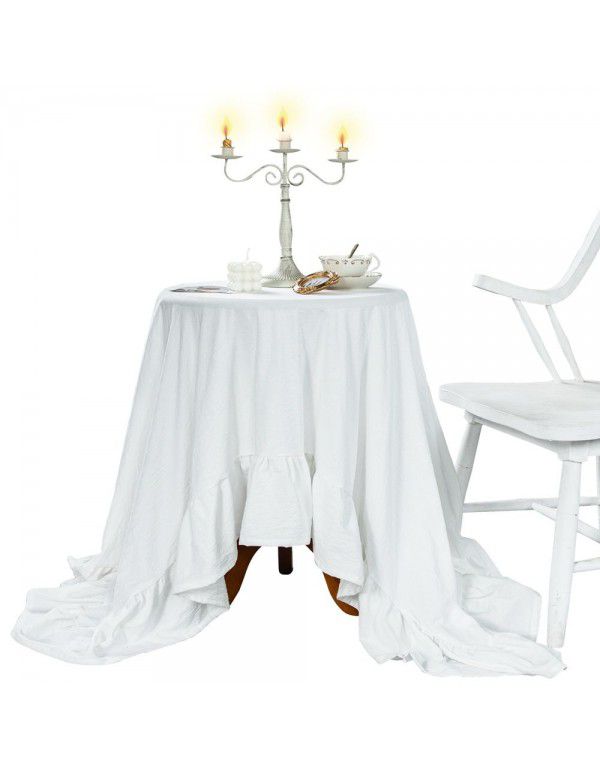 Cross border American country white restaurant tablecloth pure color cotton linen tea table small round tablecloth scarf customized one hair