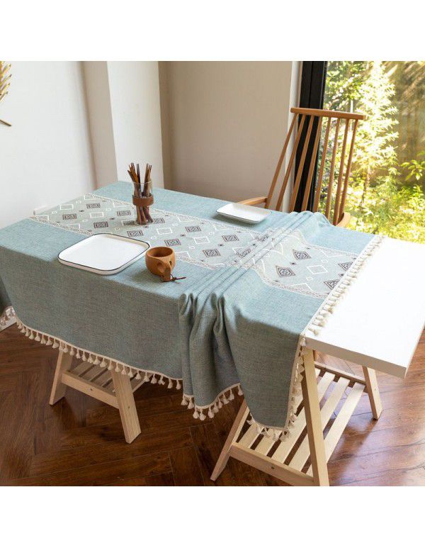 Factory Amazon cross border embroidered tablecloth, table flag cloth, yam tassel table decoration tablecloth